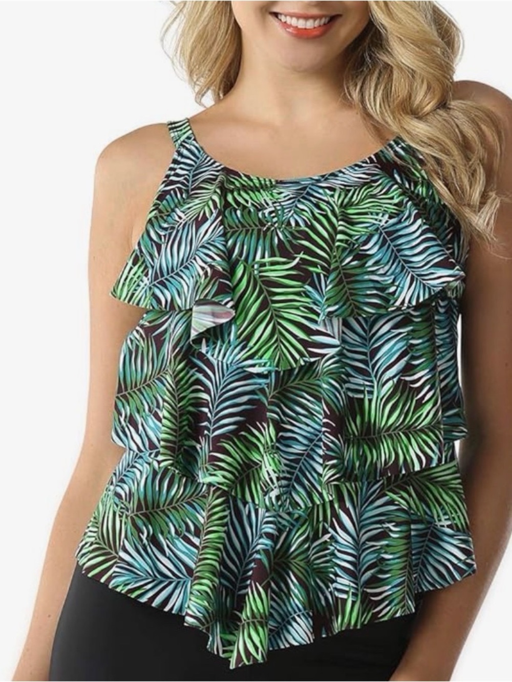 💕 3 for $25 sale. Women’s Green Tropical Ruffle Swim Top - Picture 3 of 10